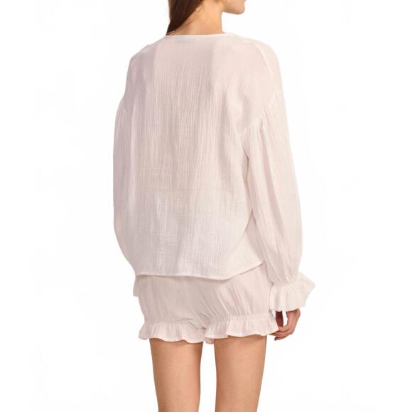 NEW BELLE D'AMOUR cotton gauze button down shorts in white - Picture 3 of 6